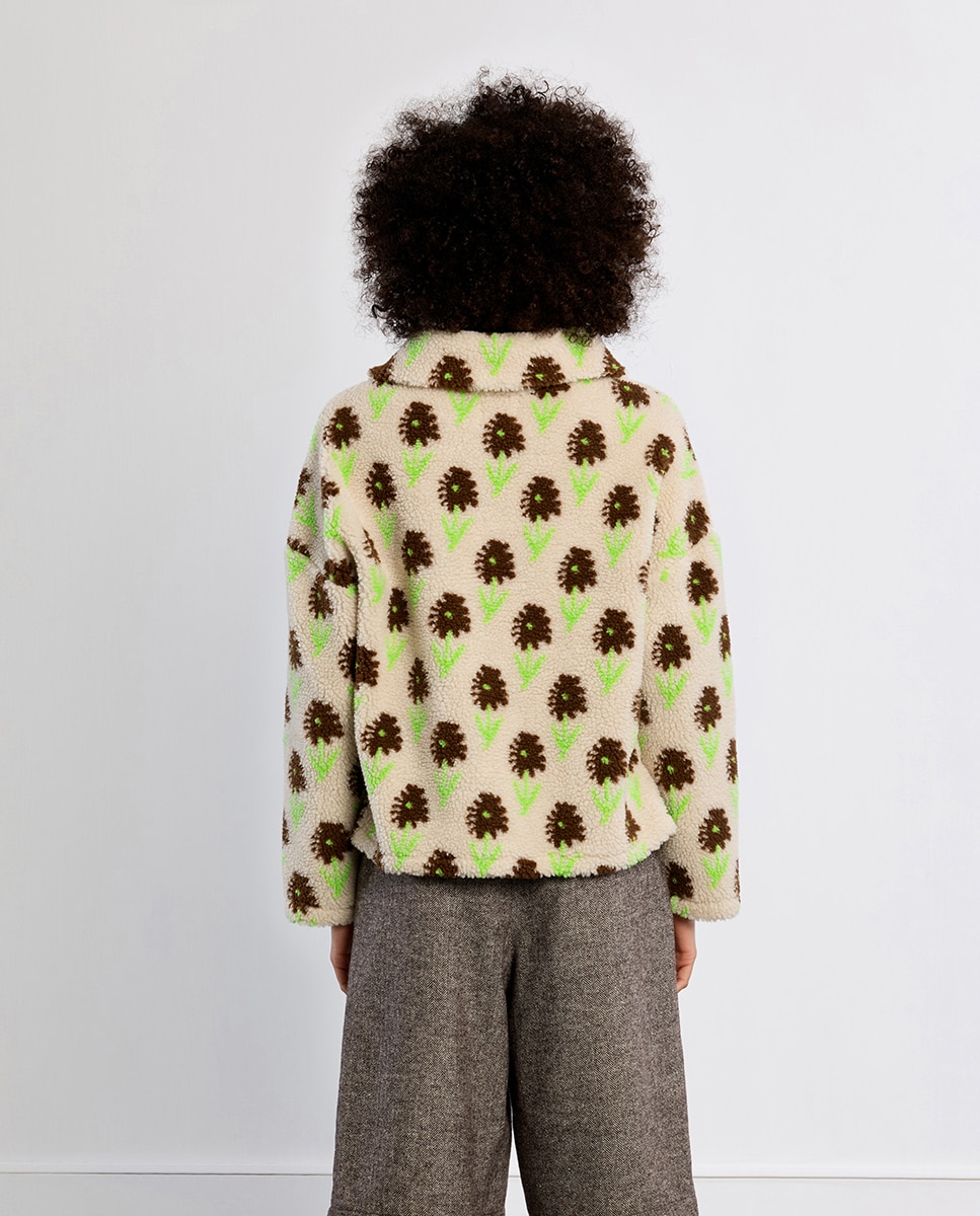 Sudadera de mujer de borreguito estampado flores - Lili Sidonio - Blanco Blanco-3