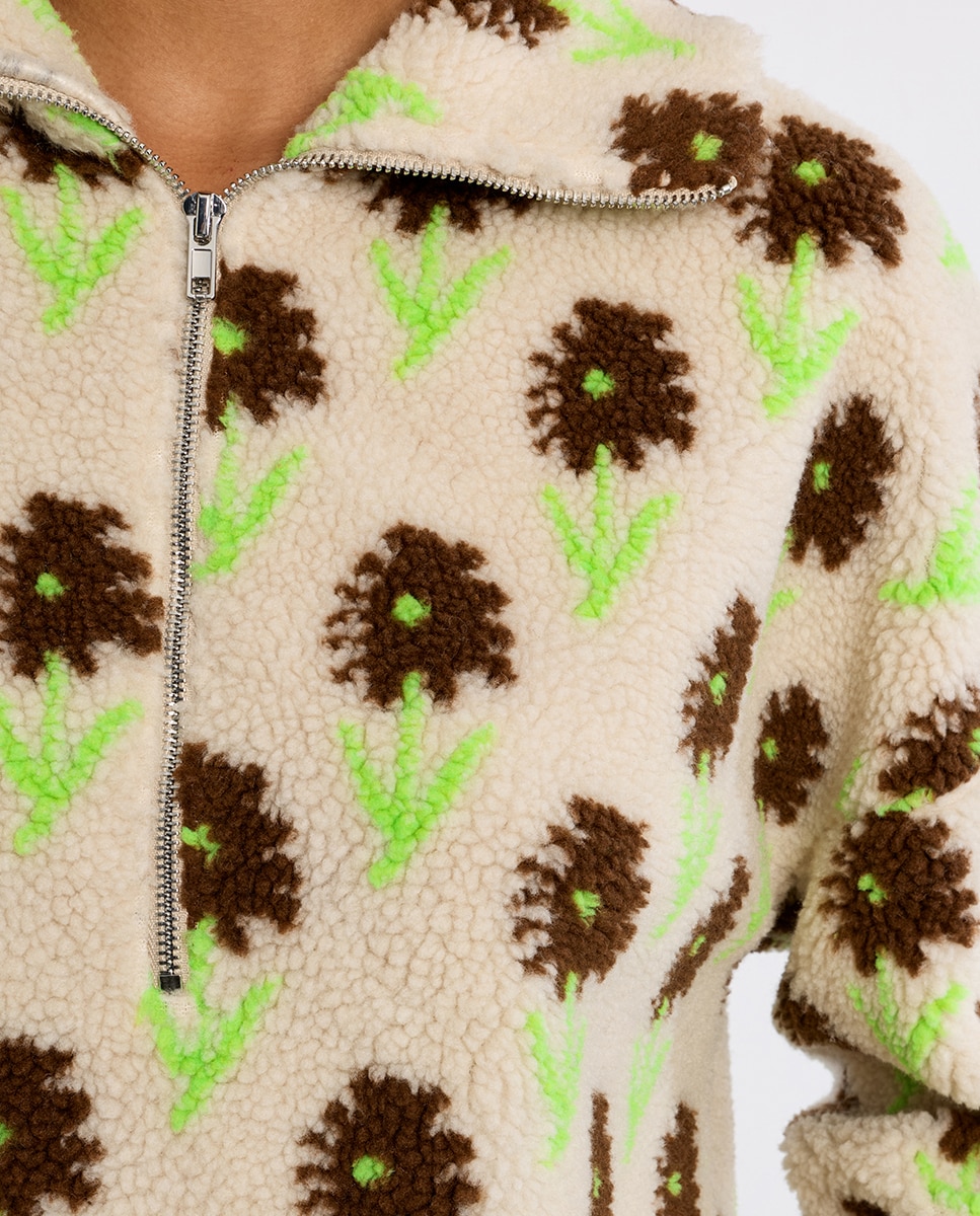 Sudadera de mujer de borreguito estampado flores - Lili Sidonio - Blanco Blanco-4