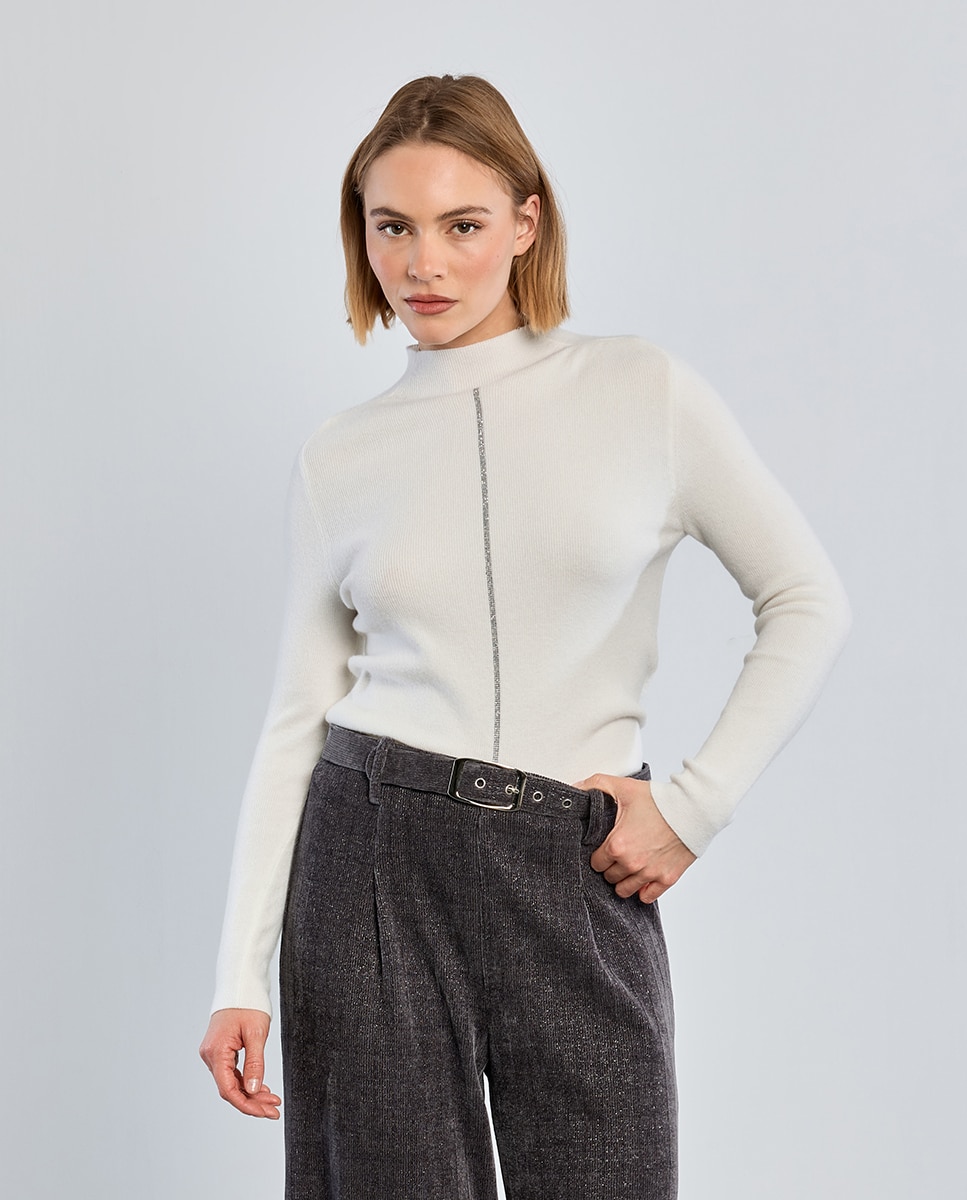 Jersey de mujer de manga larga cuello alto - Lili Sidonio - Blanco Blanco-1