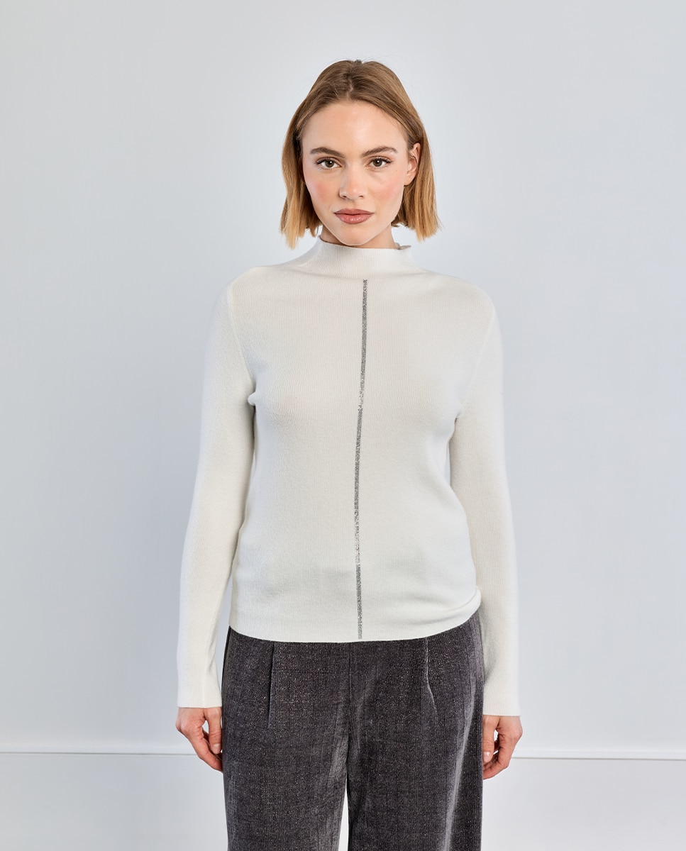 Jersey de mujer de manga larga cuello alto - Lili Sidonio - Blanco Blanco-3