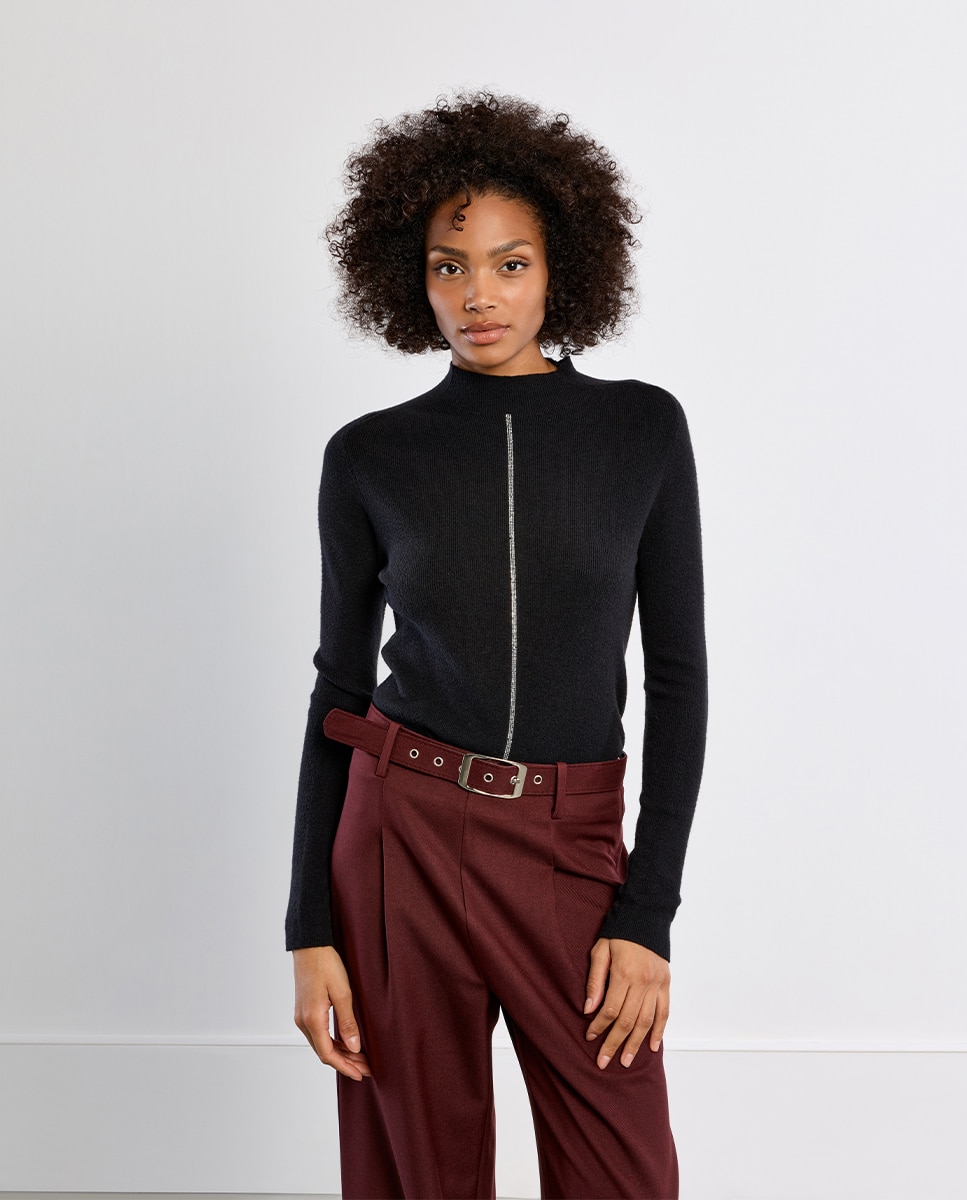 Jersey de mujer de manga larga cuello alto - Lili Sidonio - Negro Negro-1