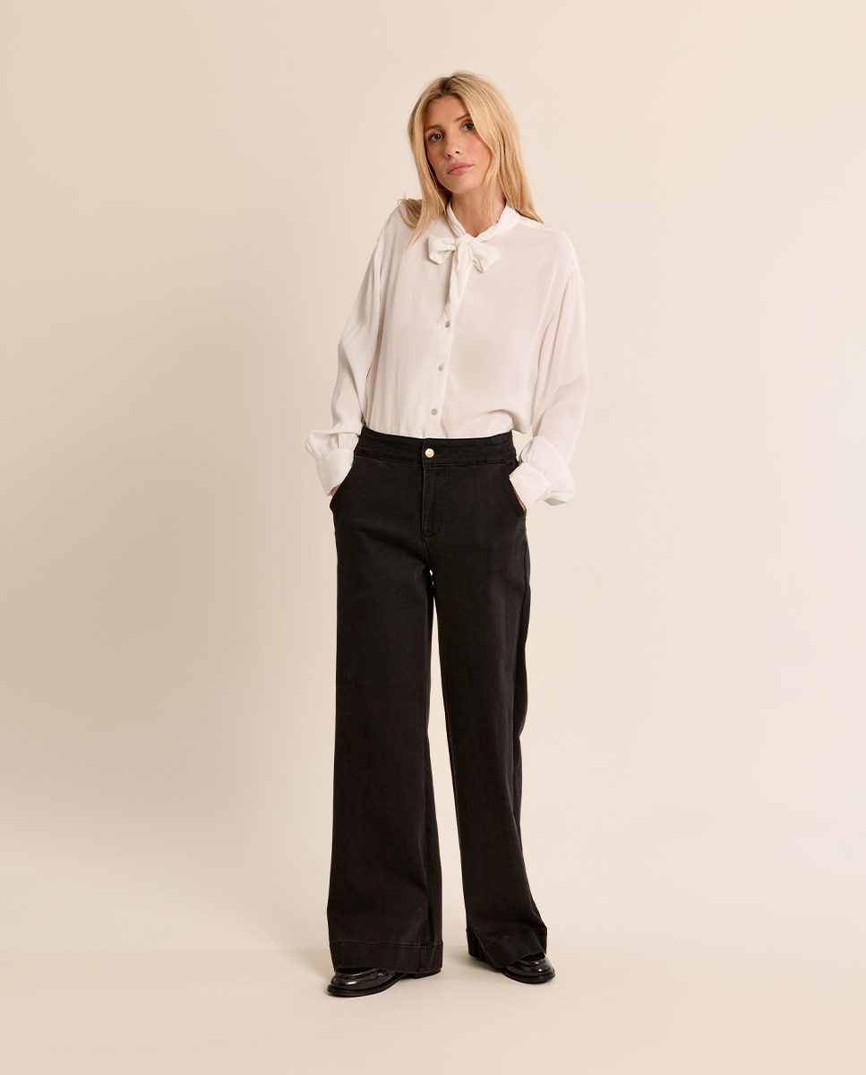 Pantalón de mujer vaquero acampanado - Molly Bracken - Negro Negro-1