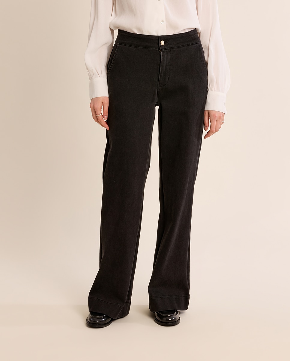 Pantalón de mujer vaquero acampanado - Molly Bracken - Negro Negro-2