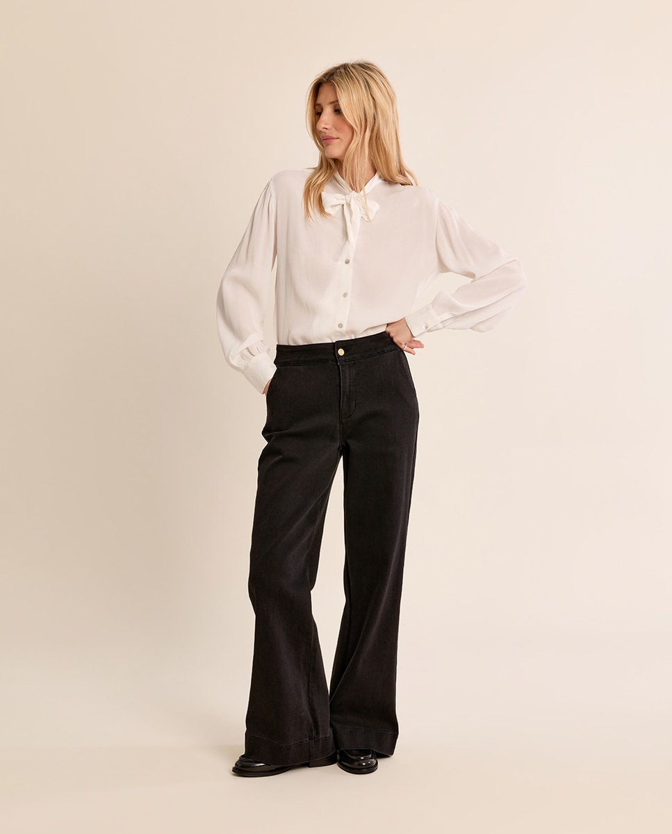 Pantalón de mujer vaquero acampanado - Molly Bracken - Negro Negro-3