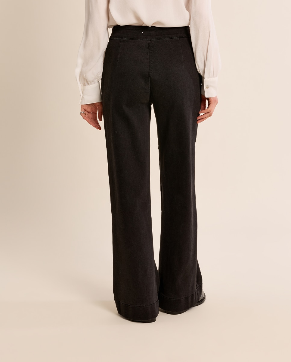 Pantalón de mujer vaquero acampanado - Molly Bracken - Negro Negro-4