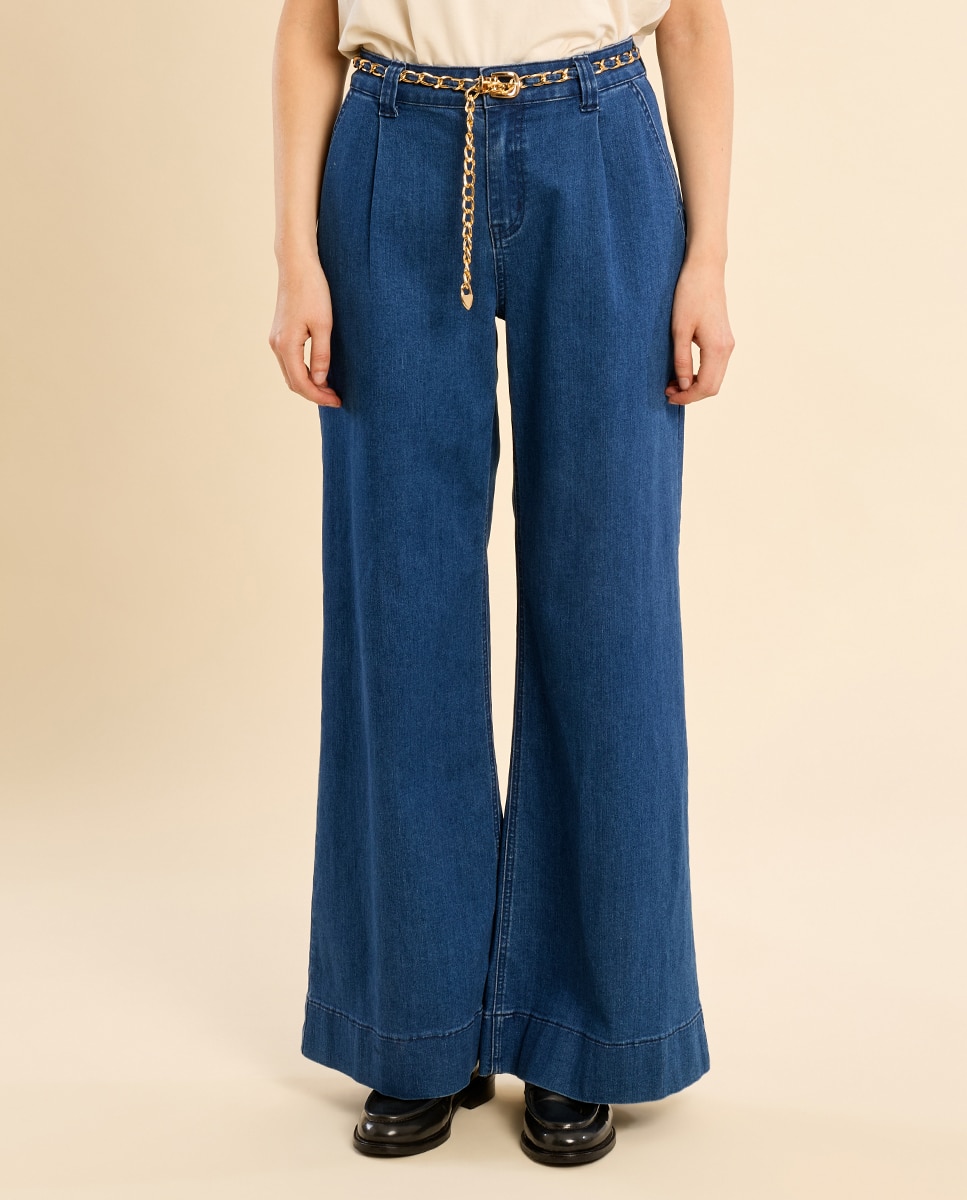 Pantalón de mujer vaquero perneras anchas - Molly Bracken - Azul Azul-2