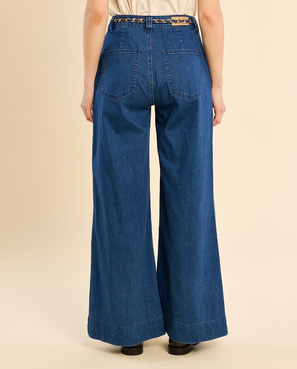 Pantalón de mujer vaquero perneras anchas - Molly Bracken - Azul Azul-4