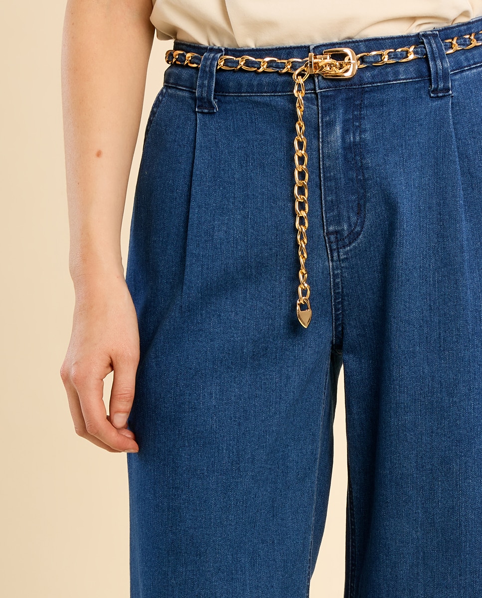 Pantalón de mujer vaquero perneras anchas - Molly Bracken - Azul Azul-5