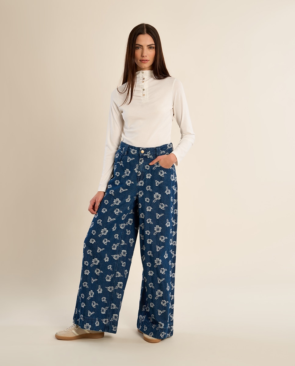 Pantalón de mujer vaquero con estampado - Molly Bracken - Azul Azul-1