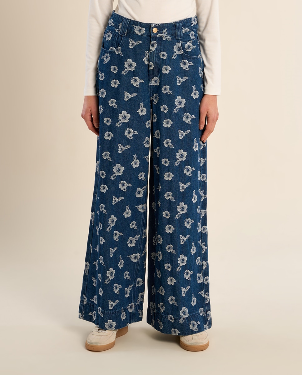 Pantalón de mujer vaquero con estampado - Molly Bracken - Azul Azul-2