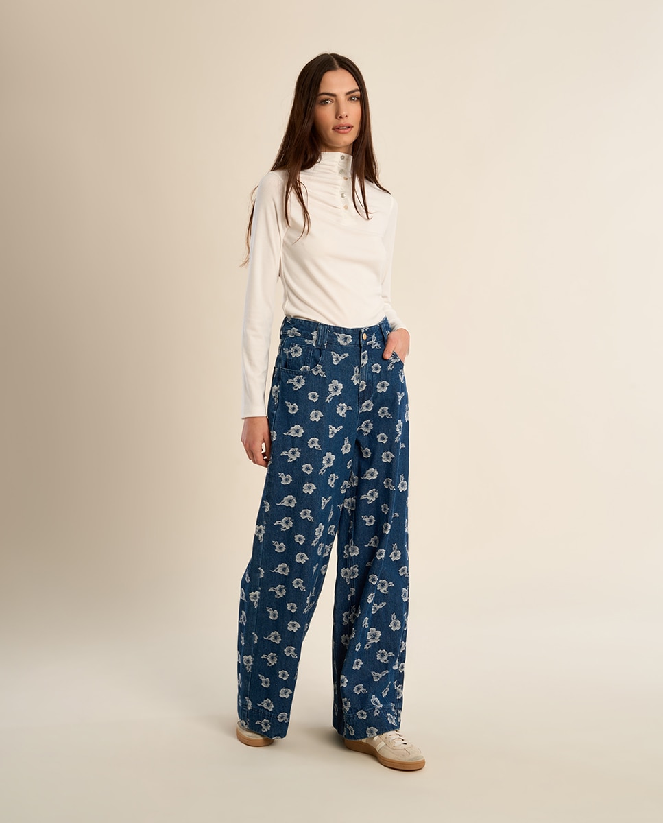 Pantalón de mujer vaquero con estampado - Molly Bracken - Azul Azul-3