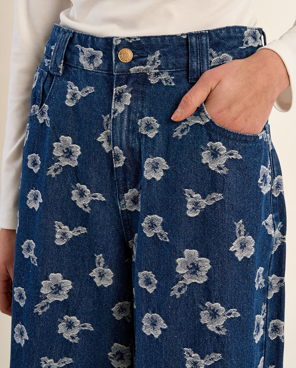 Pantalón de mujer vaquero con estampado - Molly Bracken - Azul Azul-5
