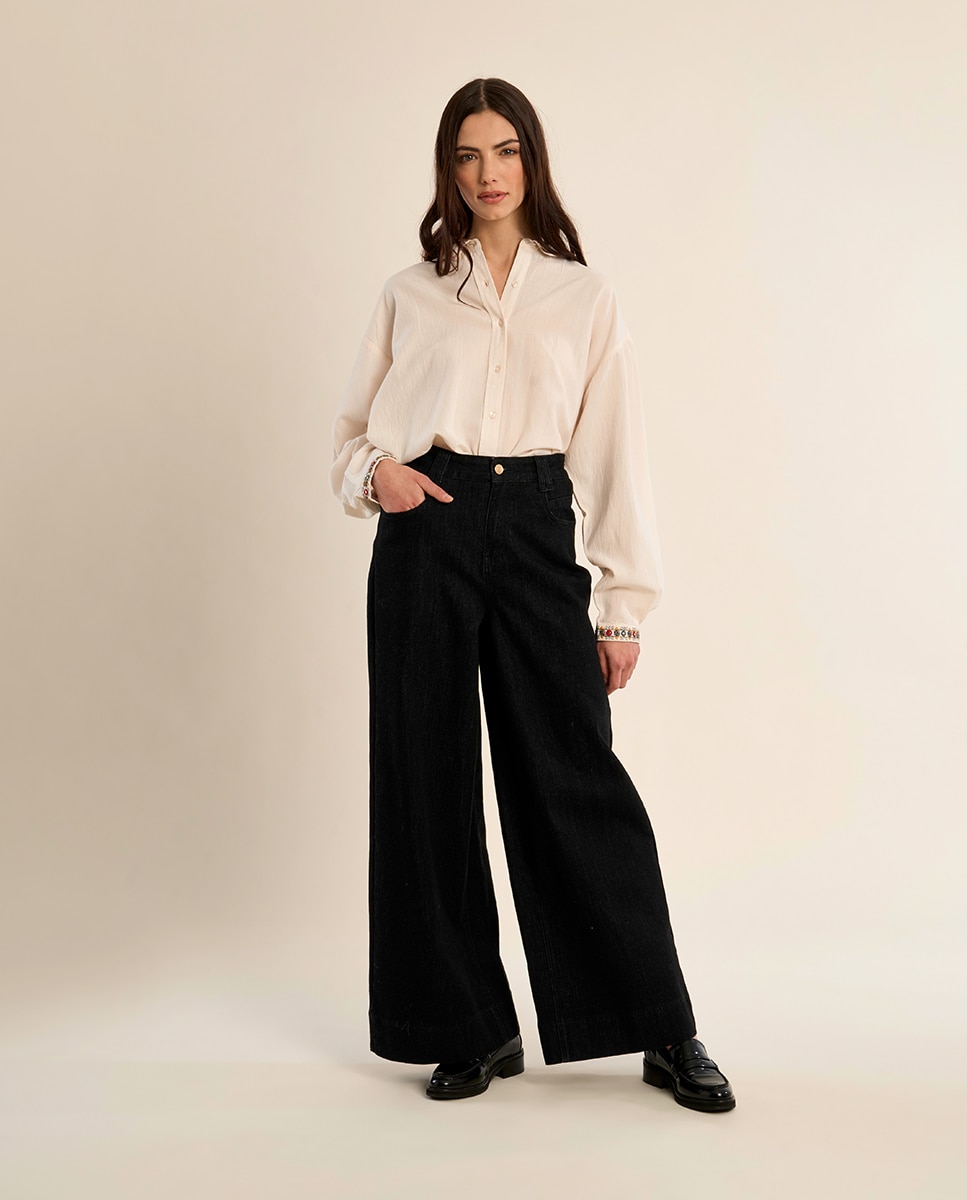 Pantalón de mujer vaquero perneras anchas - Molly Bracken - Negro Negro-1