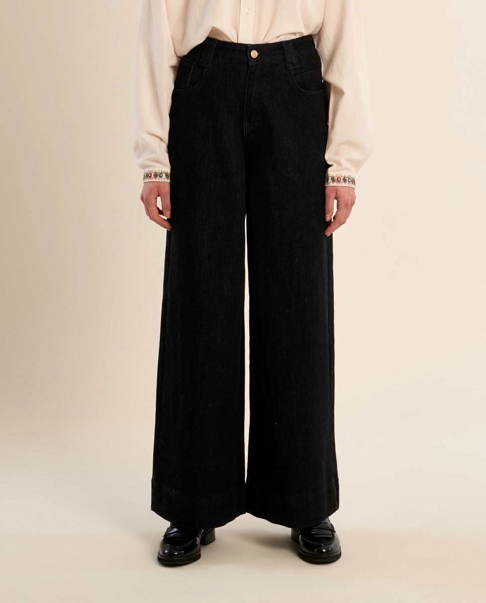 Pantalón de mujer vaquero perneras anchas - Molly Bracken - Negro Negro-2