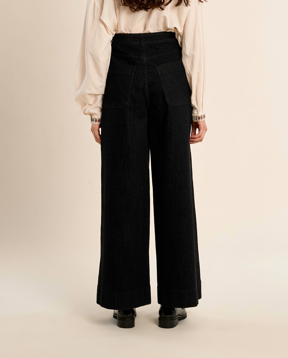 Pantalón de mujer vaquero perneras anchas - Molly Bracken - Negro Negro-4