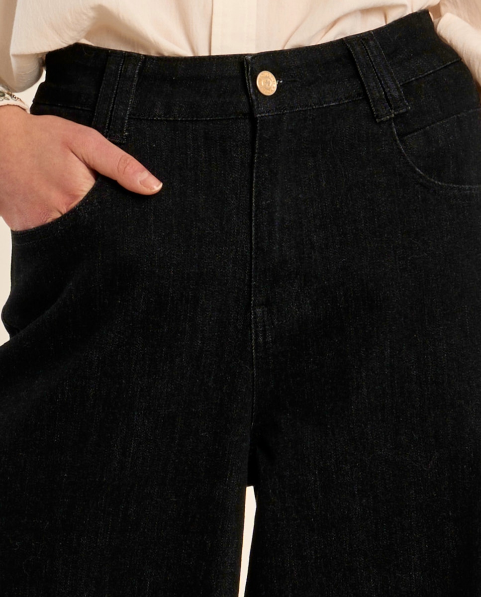 Pantalón de mujer vaquero perneras anchas - Molly Bracken - Negro Negro-5