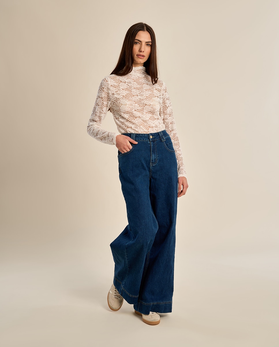Pantalón de mujer vaquero perneras anchas - Molly Bracken - Azul marino Azul marino-1