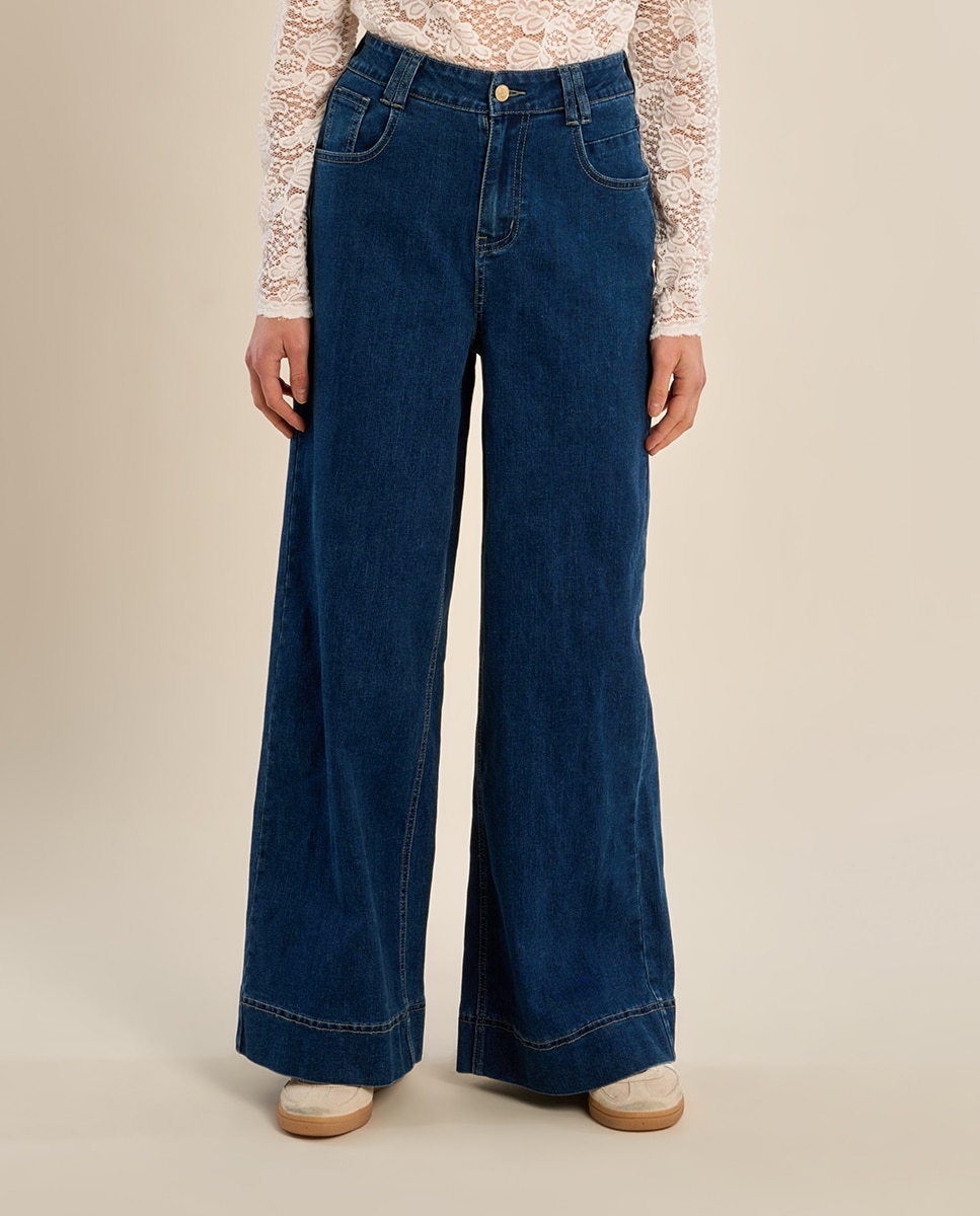 Pantalón de mujer vaquero perneras anchas - Molly Bracken - Azul marino Azul marino-2