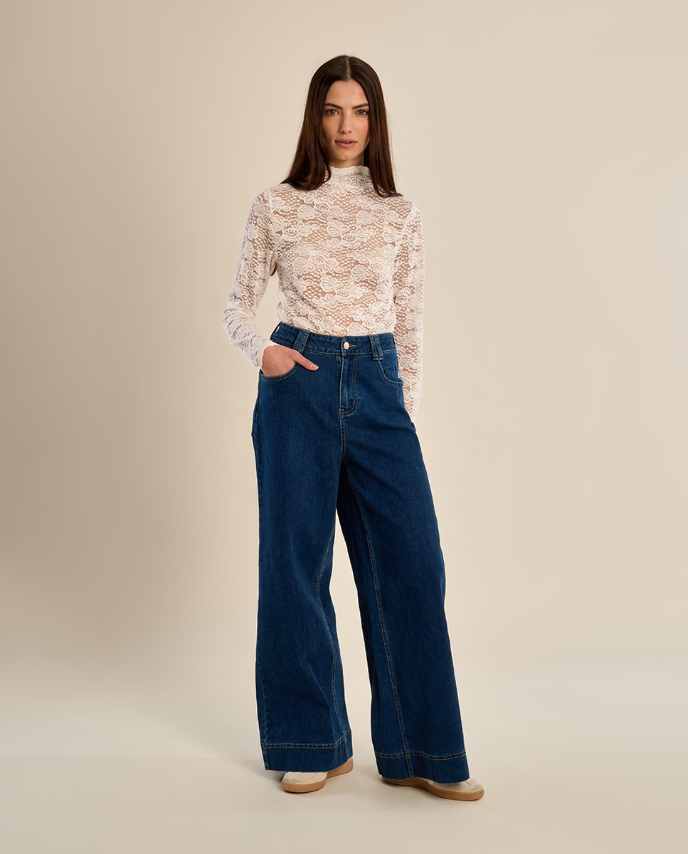 Pantalón de mujer vaquero perneras anchas - Molly Bracken - Azul marino Azul marino-3