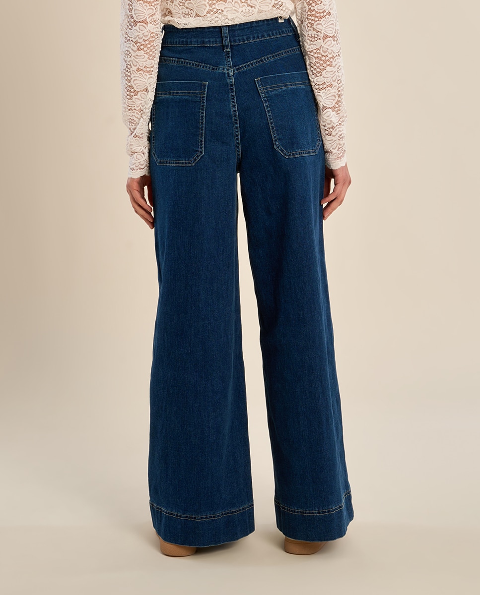 Pantalón de mujer vaquero perneras anchas - Molly Bracken - Azul marino Azul marino-4