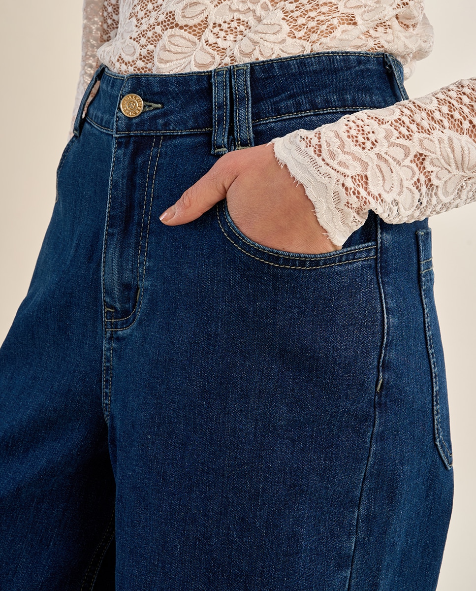 Pantalón de mujer vaquero perneras anchas - Molly Bracken - Azul marino Azul marino-5