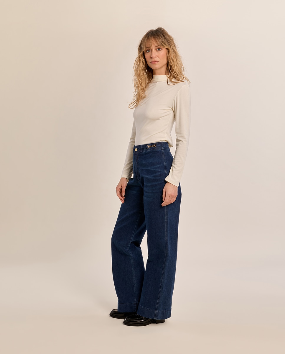 Pantalón de mujer vaquero acampanado - Molly Bracken - Azul marino Azul marino-1