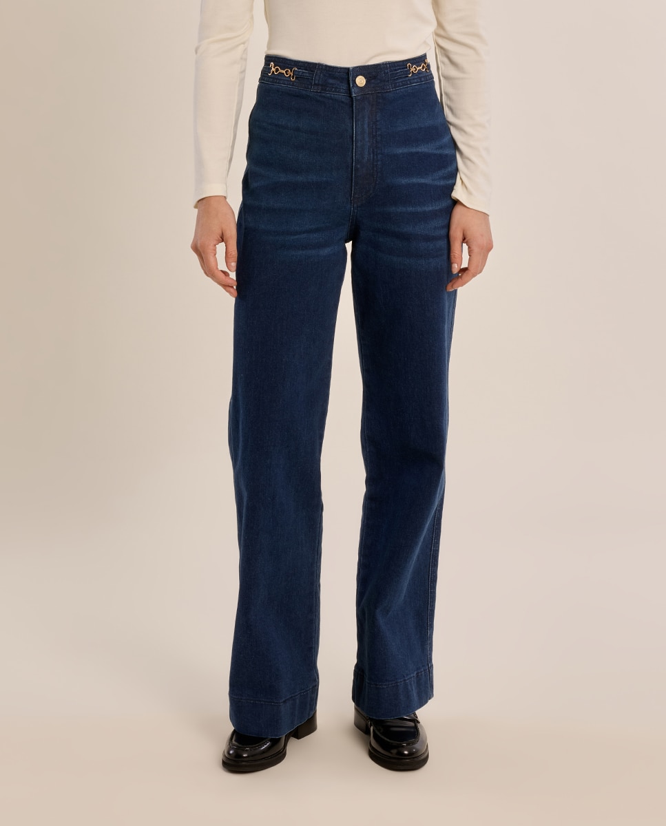 Pantalón de mujer vaquero acampanado - Molly Bracken - Azul marino Azul marino-2