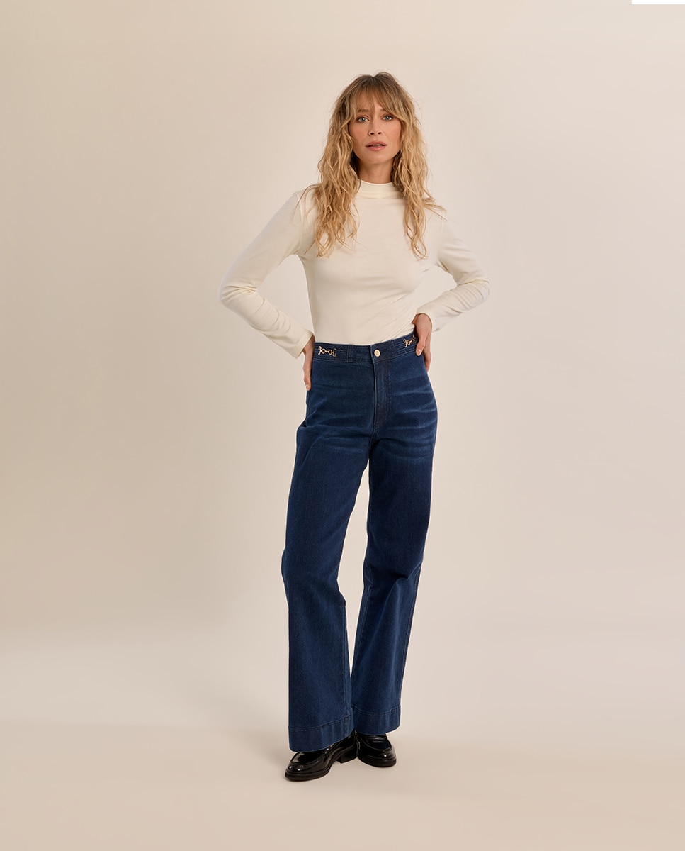 Pantalón de mujer vaquero acampanado - Molly Bracken - Azul marino Azul marino-3