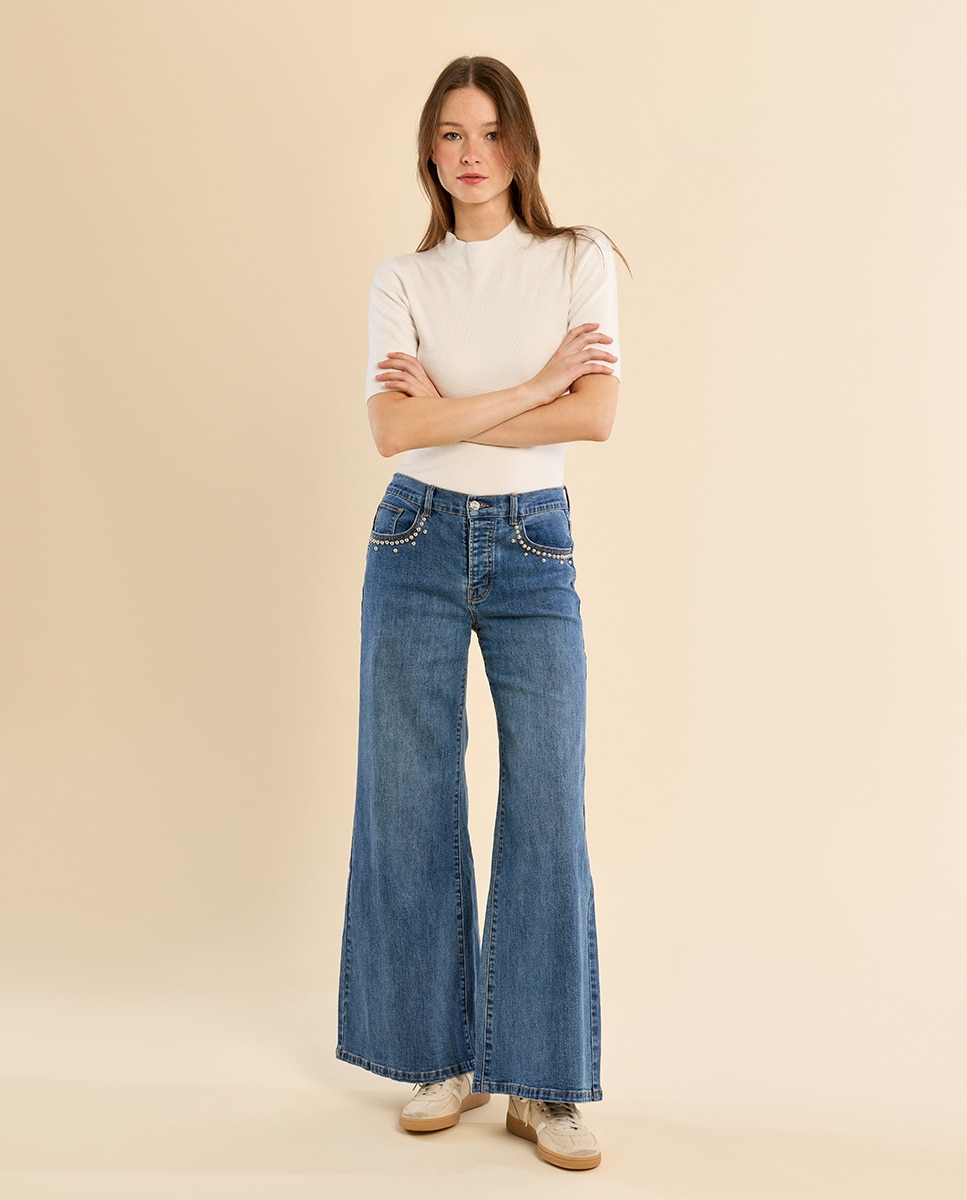 Pantalón de mujer vaquero acampanado - Molly Bracken - Azul Azul-1