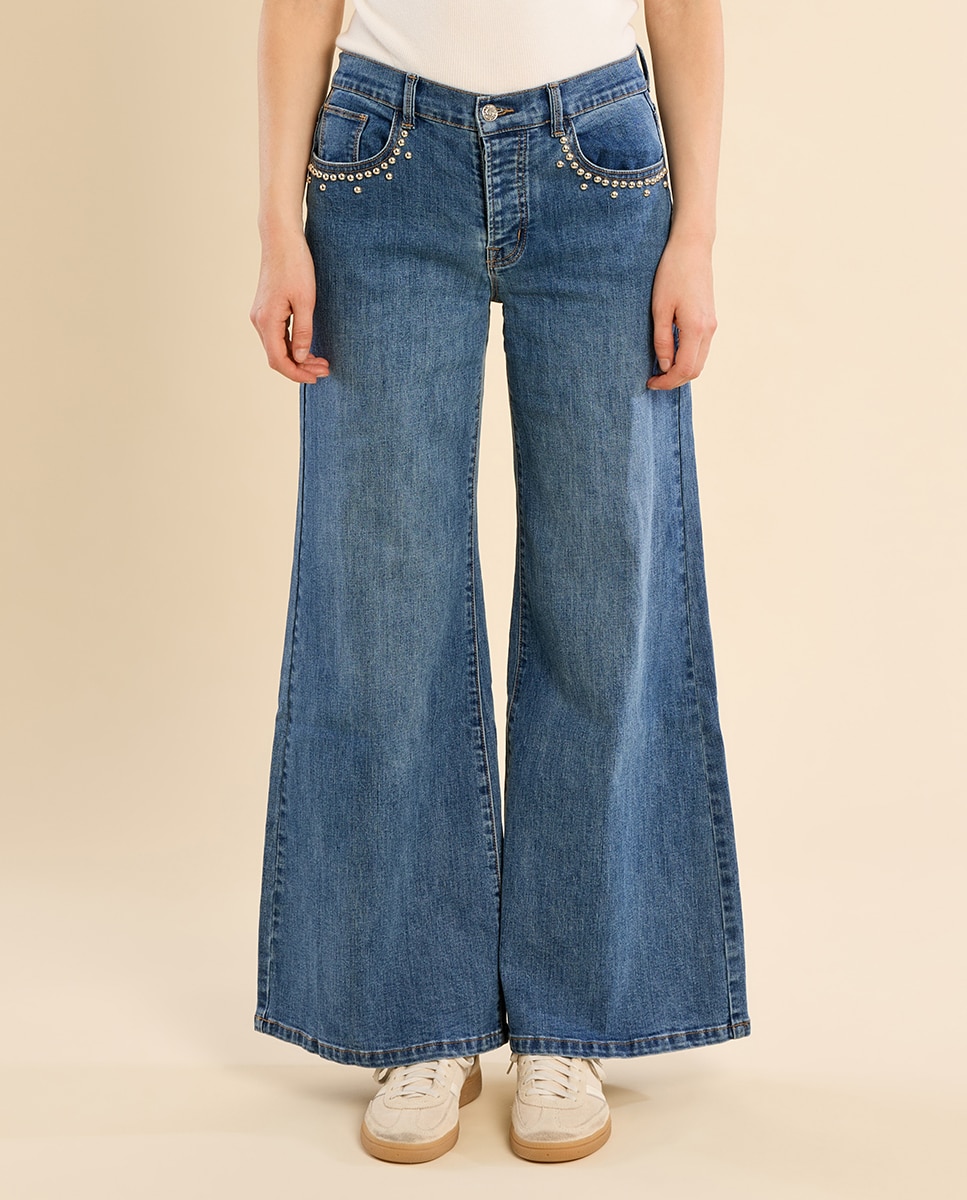 Pantalón de mujer vaquero acampanado - Molly Bracken - Azul Azul-2