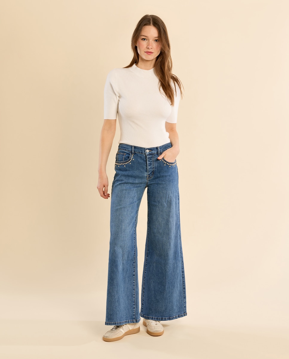 Pantalón de mujer vaquero acampanado - Molly Bracken - Azul Azul-3