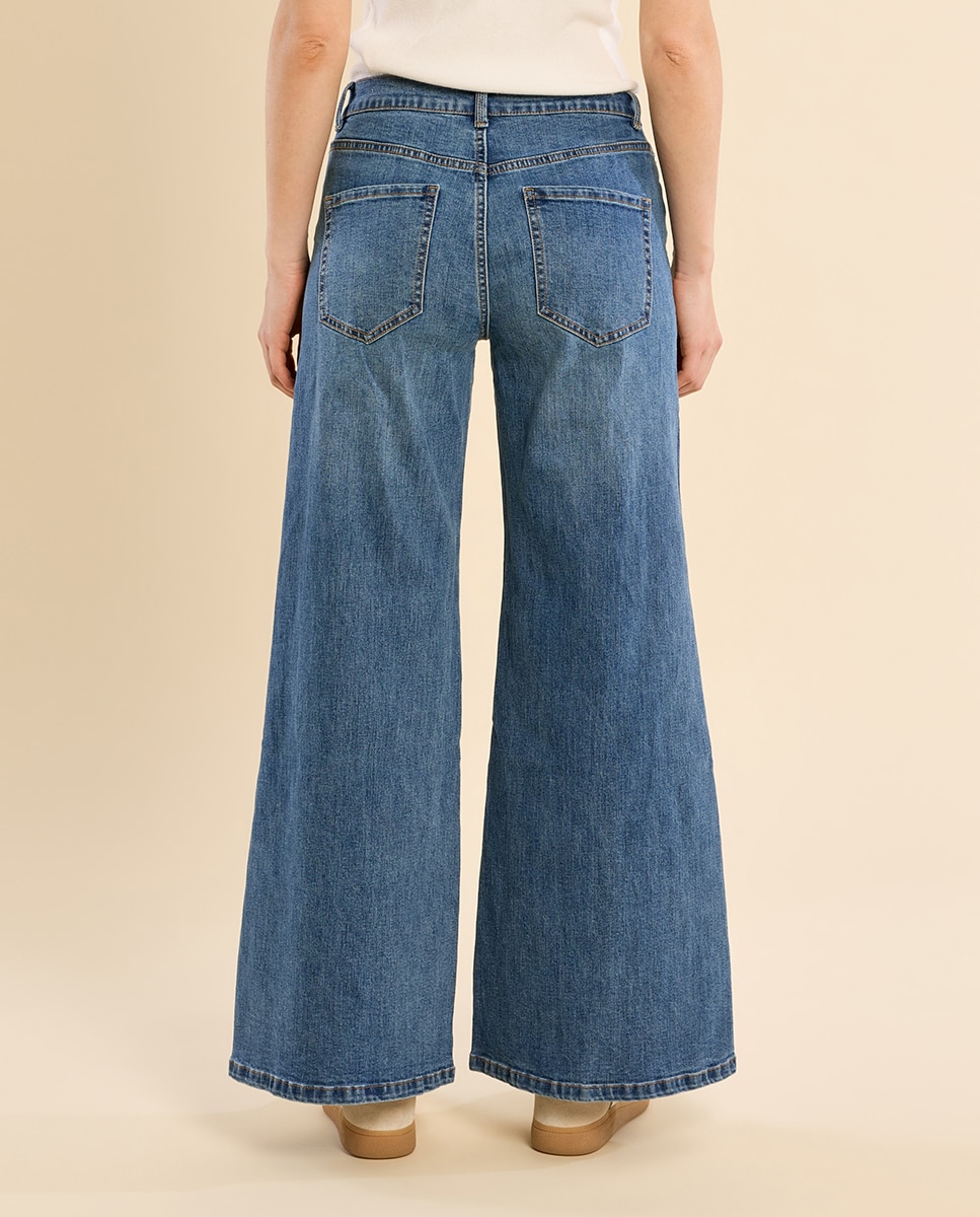 Pantalón de mujer vaquero acampanado - Molly Bracken - Azul Azul-4