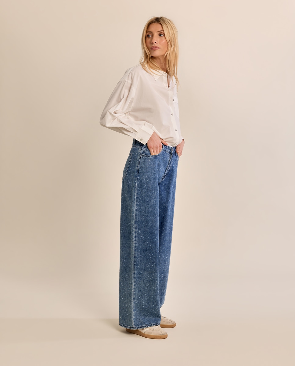 Pantalón de mujer vaquero detalle lunares - Molly Bracken - Azul Azul-1