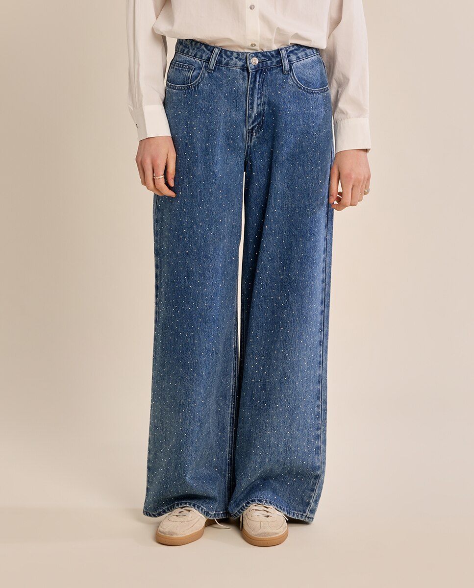 Pantalón de mujer vaquero detalle lunares - Molly Bracken - Azul Azul-2