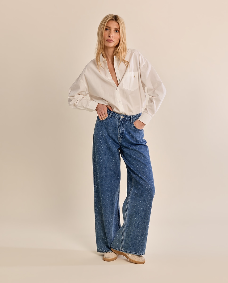 Pantalón de mujer vaquero detalle lunares - Molly Bracken - Azul Azul-3