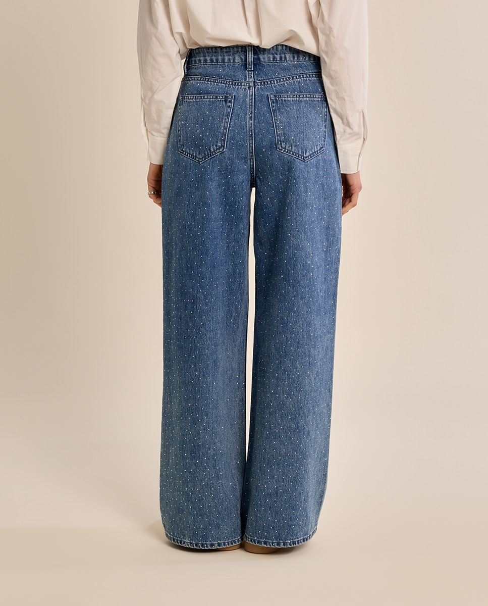 Pantalón de mujer vaquero detalle lunares - Molly Bracken - Azul Azul-4