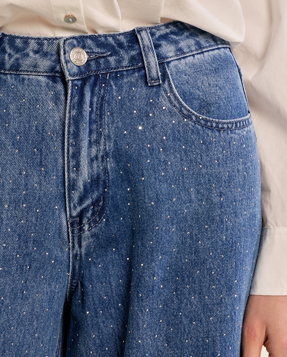 Pantalón de mujer vaquero detalle lunares - Molly Bracken - Azul Azul-5