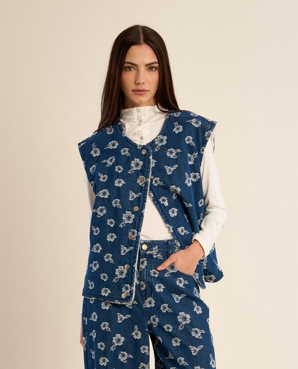 Chaleco de mujer vaquero con estampado - Molly Bracken - Azul Azul-3