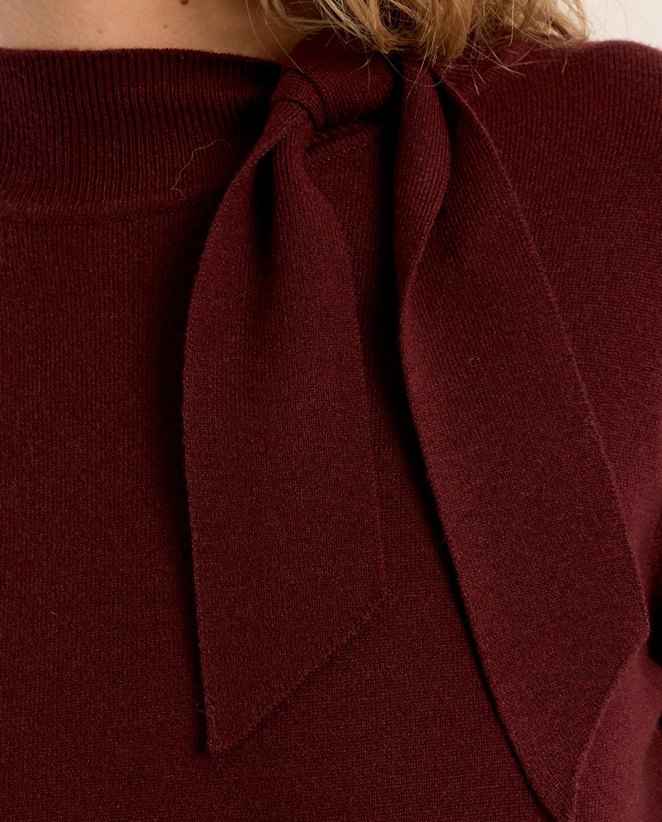 Jersey de mujer de manga larga detalle lazo - Molly Bracken - Burdeos Burdeos-5