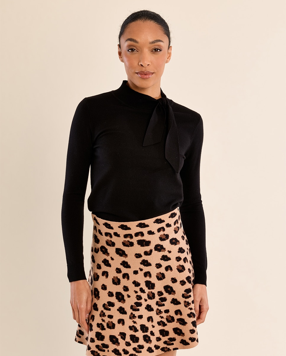 Jersey de mujer de manga larga detalle lazo - Molly Bracken - Negro Negro-2