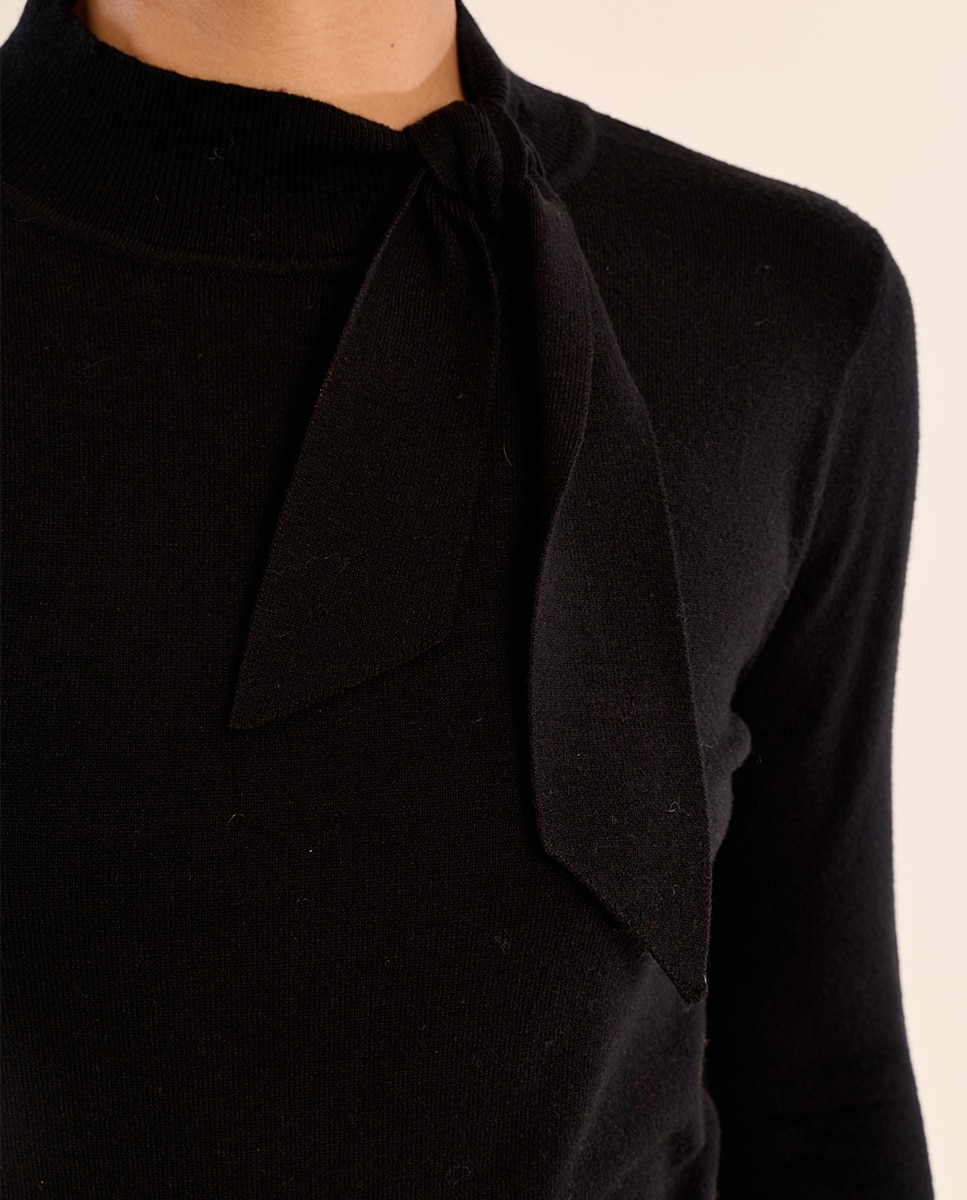 Jersey de mujer de manga larga detalle lazo - Molly Bracken - Negro Negro-5