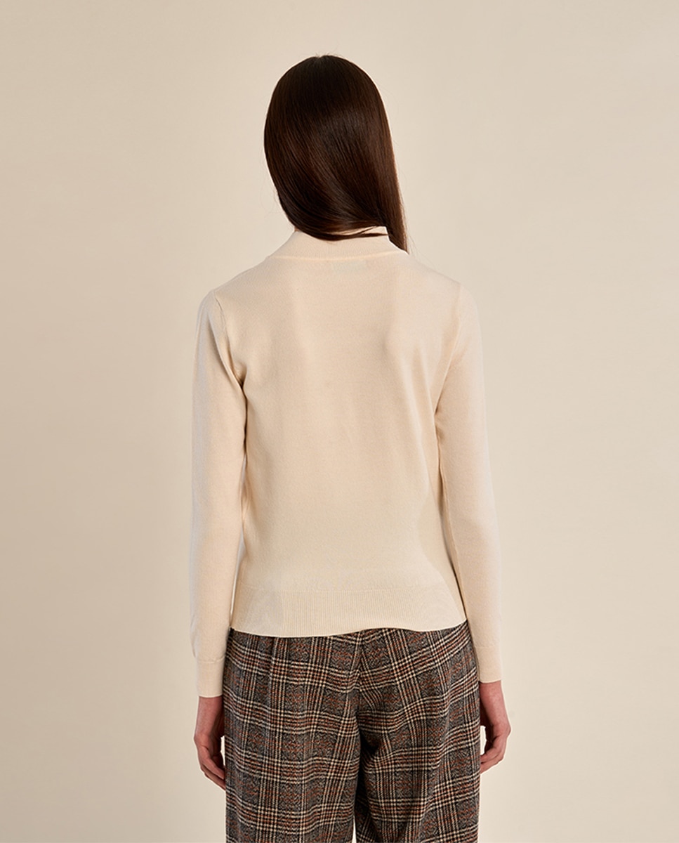 Jersey de mujer de manga larga detalle lazo - Molly Bracken - Crema Crema-4