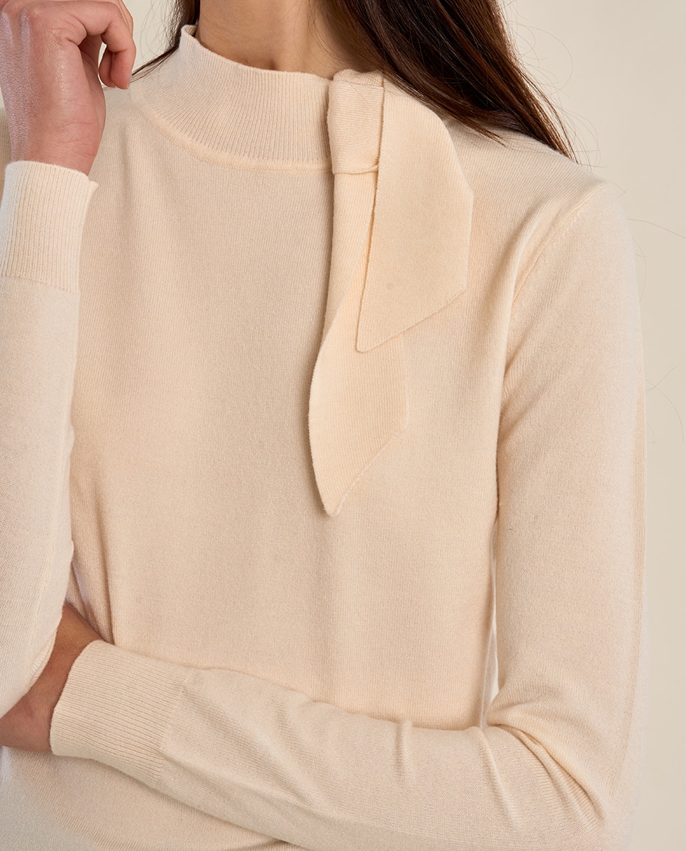 Jersey de mujer de manga larga detalle lazo - Molly Bracken - Crema Crema-5