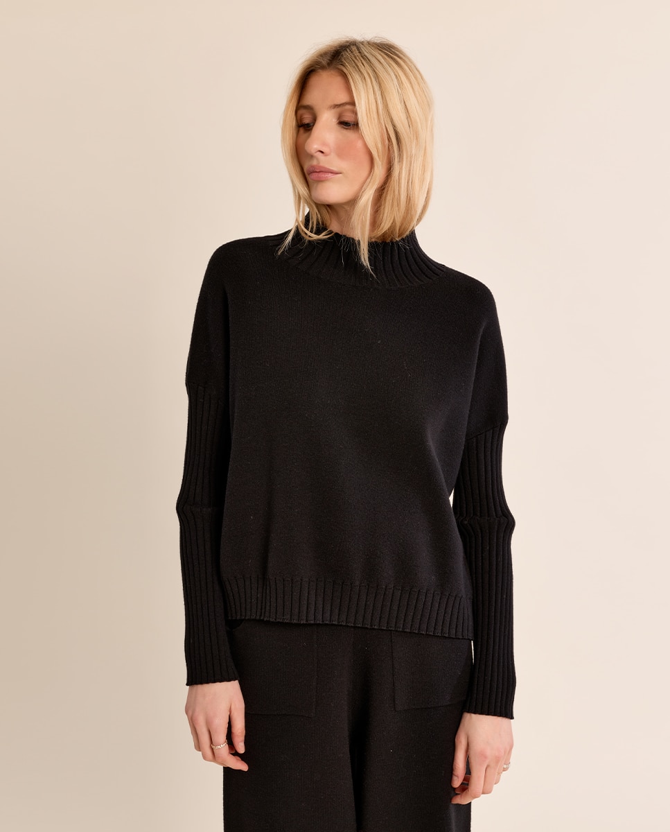 Jersey de mujer de manga larga cuello alto - Molly Bracken - Negro Negro-2
