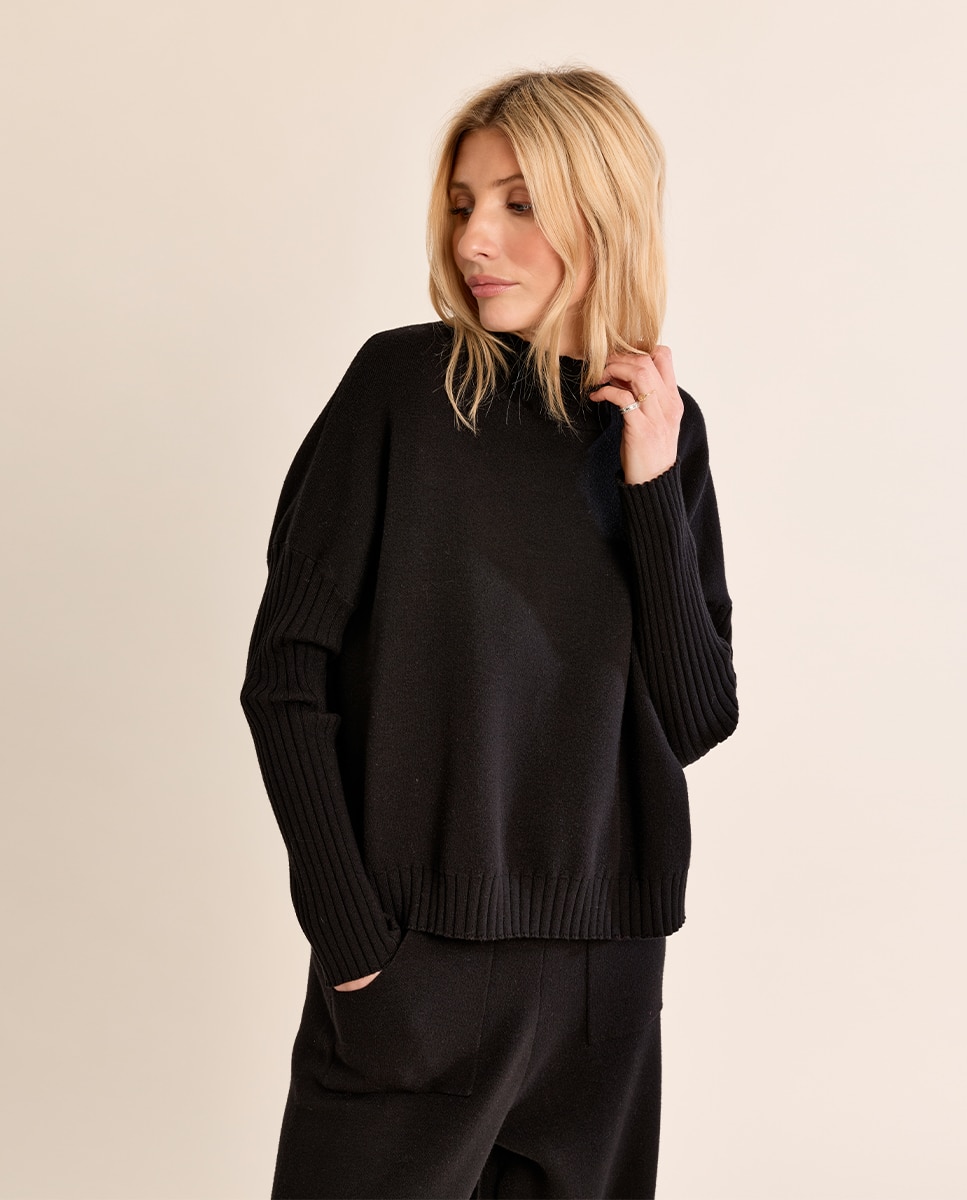 Jersey de mujer de manga larga cuello alto - Molly Bracken - Negro Negro-3