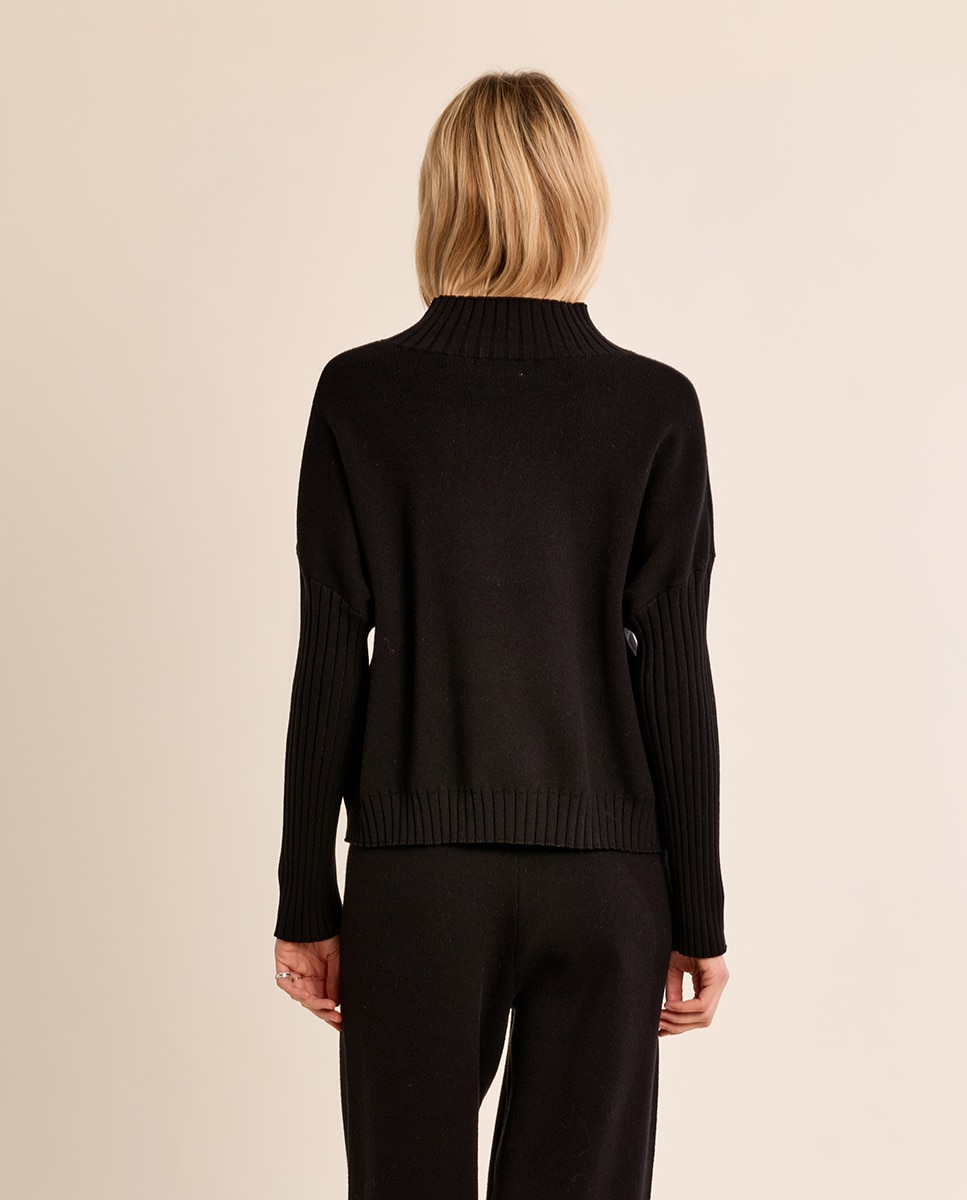 Jersey de mujer de manga larga cuello alto - Molly Bracken - Negro Negro-4