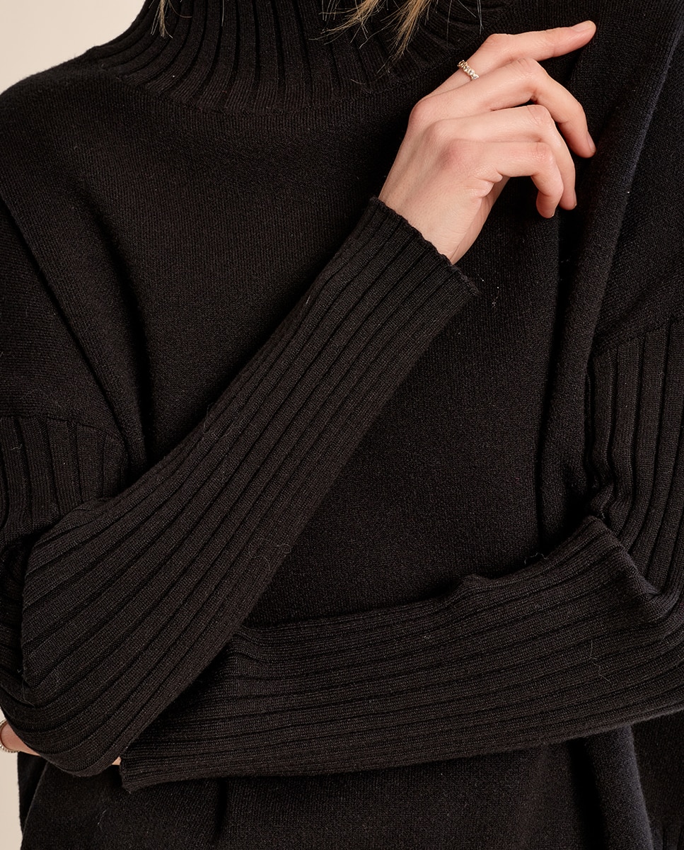 Jersey de mujer de manga larga cuello alto - Molly Bracken - Negro Negro-5