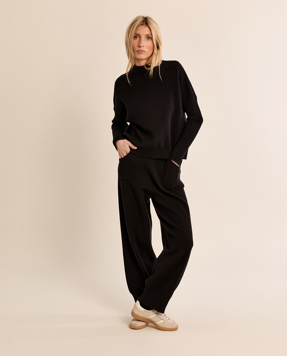 Pantalón de mujer largo de chándal con lazada - Molly Bracken - Negro Negro-3