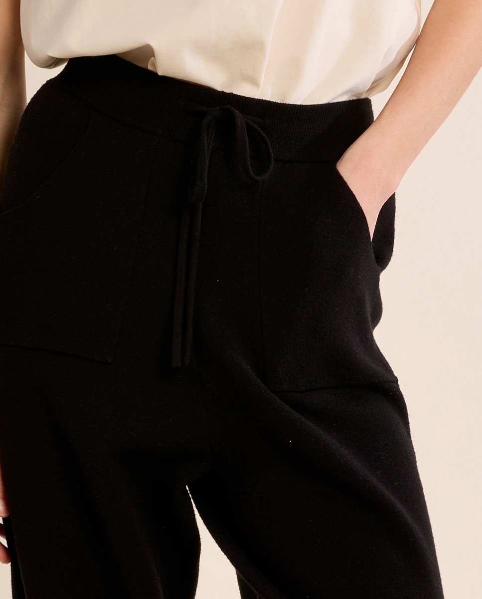 Pantalón de mujer largo de chándal con lazada - Molly Bracken - Negro Negro-5