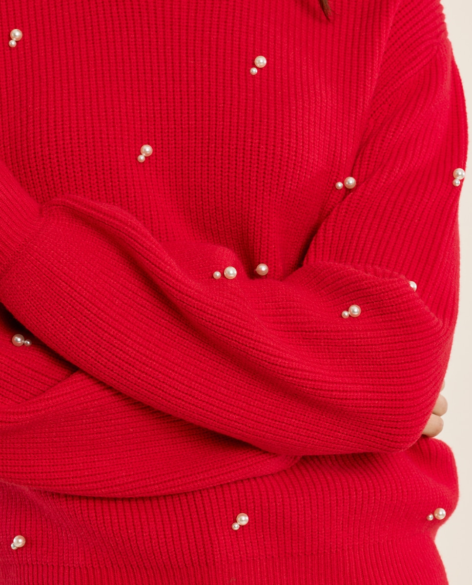 Jersey de mujer de manga larga con abalorios - Molly Bracken - Rojo Rojo-5